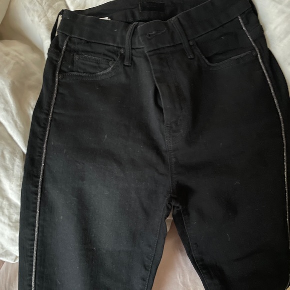 MOTHER The High Waisted Looker Jeans, 25 BLACK w/ glitter piping - Picture 2 of 8